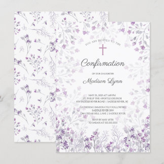 Watercolor Delicate Purple Flowers Confirmation Invitation