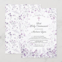 Watercolor Delicate Purple Flowers First Communion