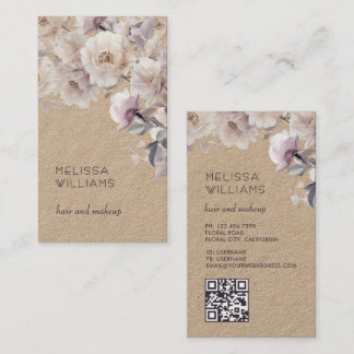 Watercolor Delicate Roses | Qr Code Rustic Business Card