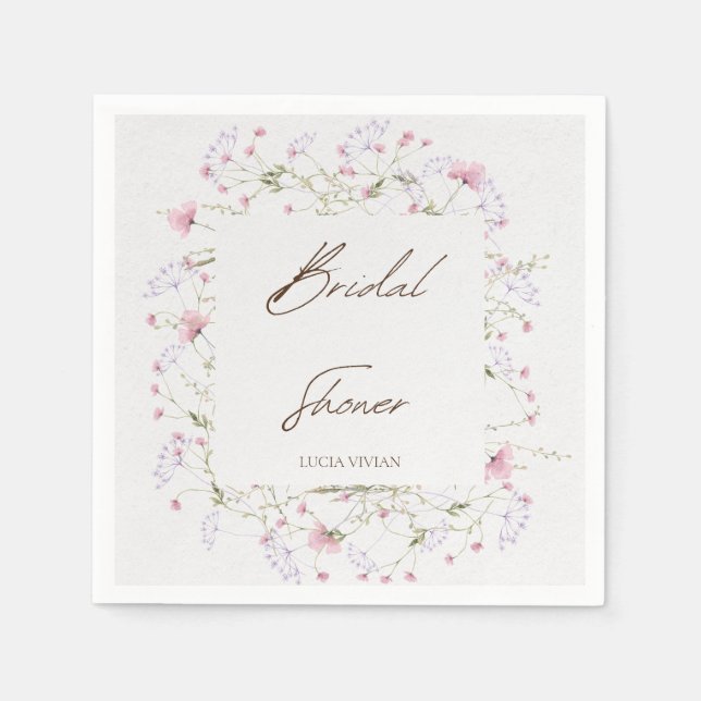 Watercolor Delicate Wildflower Bridal Shower Napkin (Front)