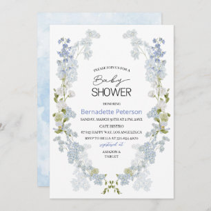 Watercolor Delphinium blue flowers  baby Shower Invitation
