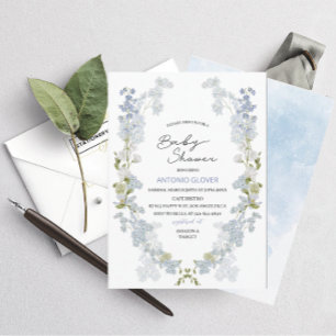 Watercolor Delphinium blue flowers baby Shower Invitation