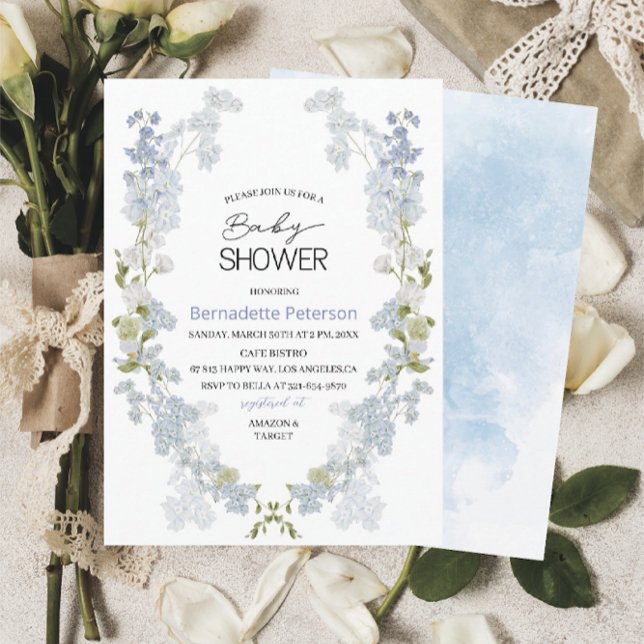 Watercolor Delphinium blue flowers  baby Shower Invitation (Creator Uploaded)