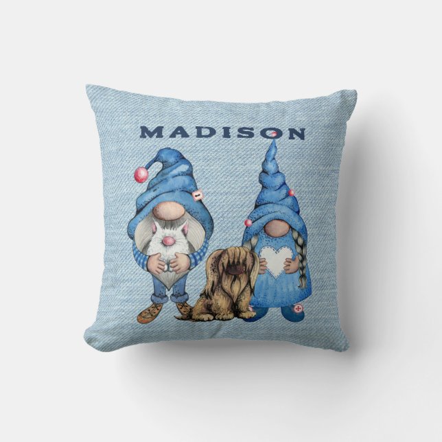 Watercolor Denim Gnomes Cushion (Front)