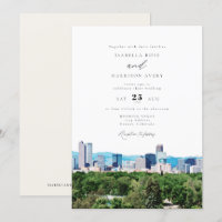 Watercolor Denver Colorado Skyline Wedding
