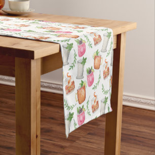 Watercolor Derby Day Mint Julep Drinks Short Table Runner