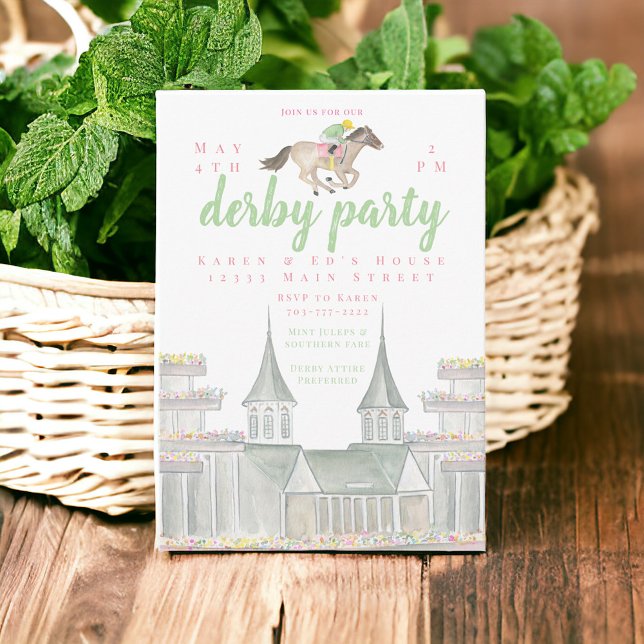 Watercolor Derby Party Jockey Building  Invitation (Creator Uploaded)