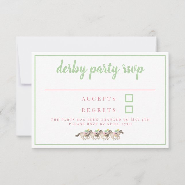 Watercolor Derby Party Jockeys Horse Racing  RSVP Card (Front)