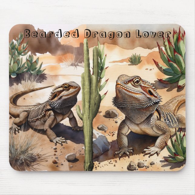 Watercolor Desert Bearded Dragon Mouse Pad (Front)