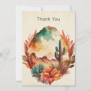 Watercolor Desert Cactus and Mountains Thank You Card