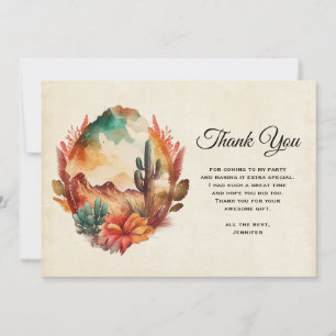 Watercolor Desert Cactus and Mountains Thank You Card