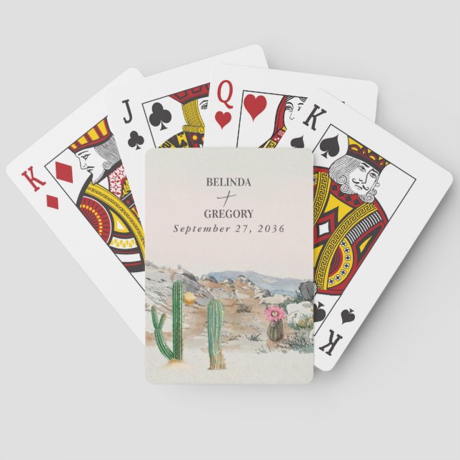Watercolor Desert Cactus Boho Wedding Favor Playing Cards (Back)