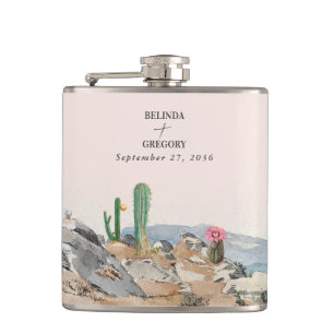 Watercolor Desert Cactus Boho Wedding Hip Flask