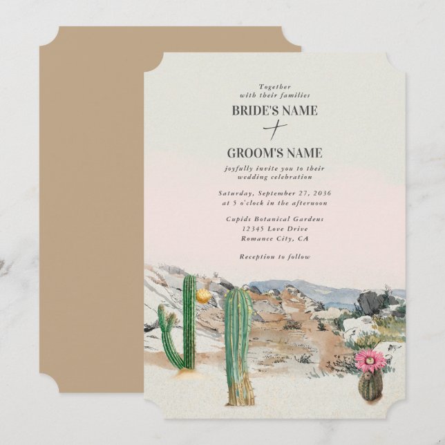 Watercolor Desert Cactus Boho Wedding Invitation (Front/Back)