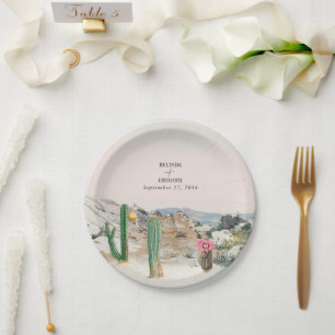 Watercolor Desert Cactus Boho Wedding Paper Plate