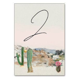 Watercolor Desert Cactus Boho Wedding Table Number