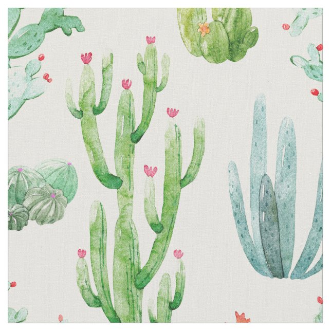 Watercolor Desert Cactus Fabric (Close Up)