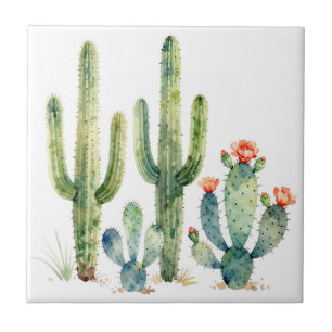 Watercolor Desert Cactus Garden Ceramic Tile