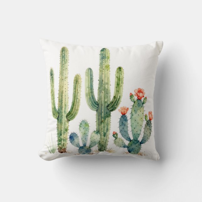 Watercolor Desert Cactus Garden Cushion (Front)