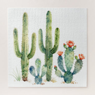 Watercolor Desert Cactus Garden Jigsaw Puzzle