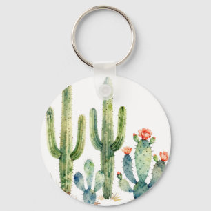 Watercolor Desert Cactus Garden Key Ring