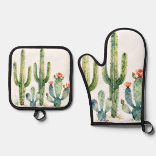 Watercolor Desert Cactus Garden Oven Mitt & Pot Holder Set