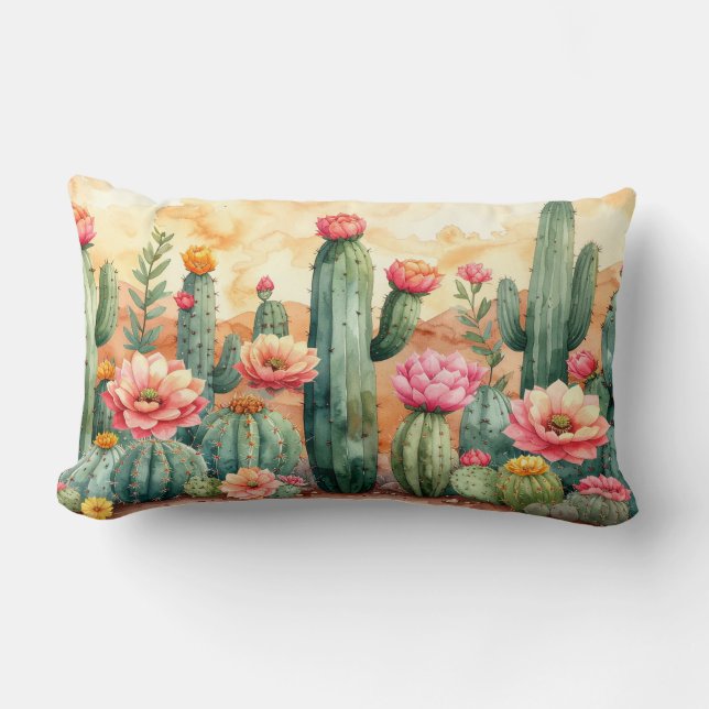Watercolor Desert Cactus Garden Pillow (Front)