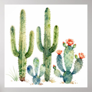 Watercolor Desert Cactus Garden Poster