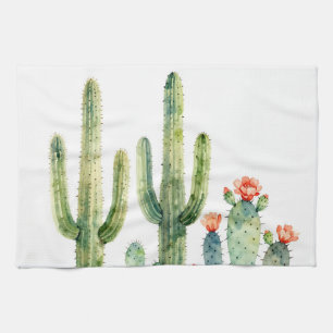 Watercolor Desert Cactus Garden Tea Towel