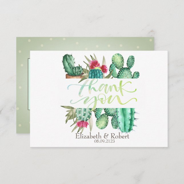 Watercolor Desert Cactus Polka Dots Thank You Card (Front/Back)