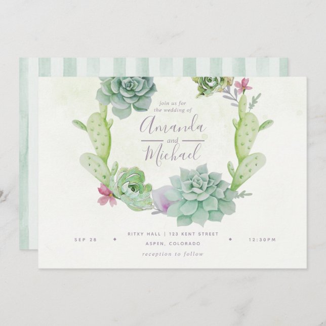 Watercolor Desert Cactus Succulent Wedding Invitation (Front/Back)