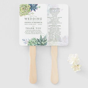 Watercolor Desert Cactus Succulent Wedding Program Hand Fan