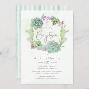 Watercolor Desert Cactus Succulents Baby Baptism Invitation