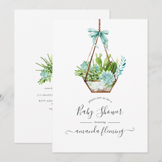 Watercolor Desert Cactus Succulents Baby Shower Invitation (Front/Back)