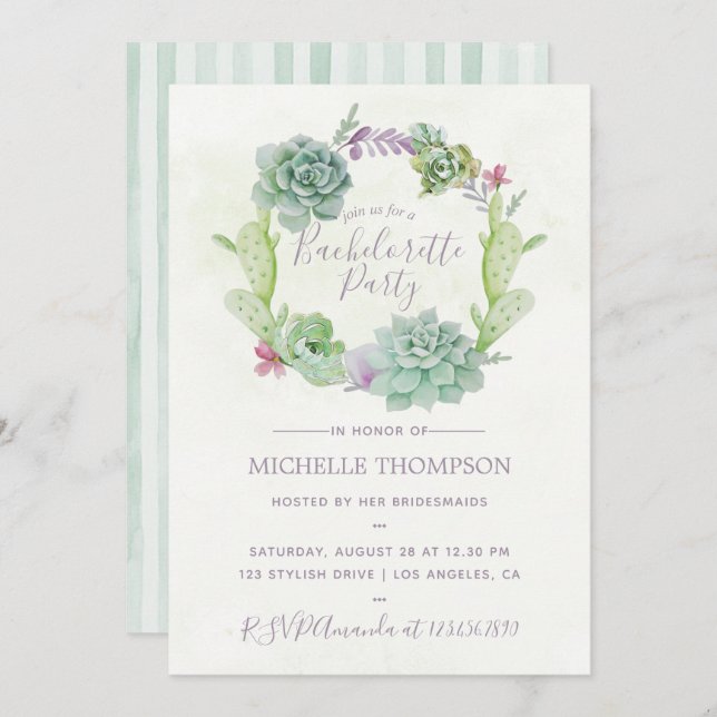 Watercolor Desert Cactus Succulents Bachelorette Invitation (Front/Back)