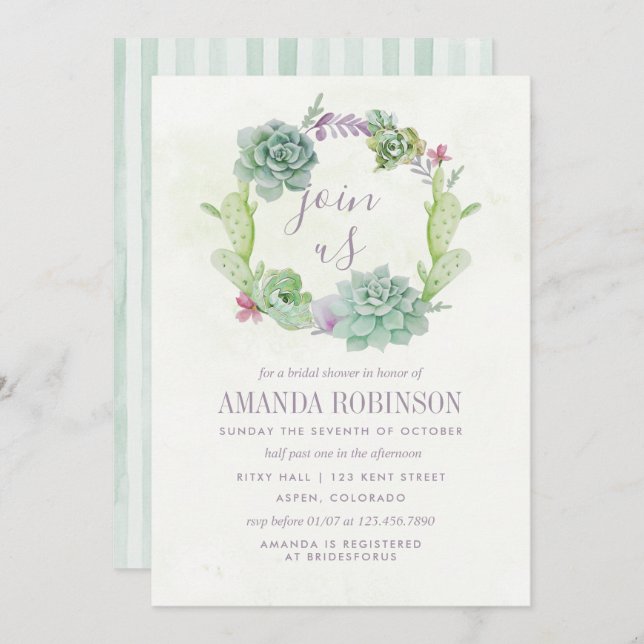 Watercolor Desert Cactus Succulents Bridal Shower Invitation (Front/Back)