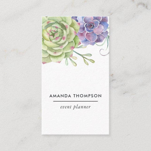 Watercolor Desert Cactus Succulents Business Card (Front)