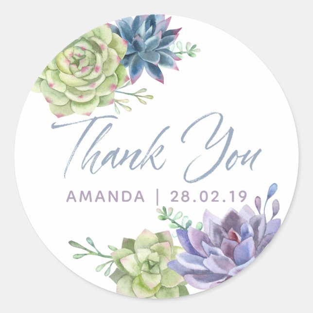 Watercolor Desert Cactus Succulents Thank You Classic Round Sticker (Front)
