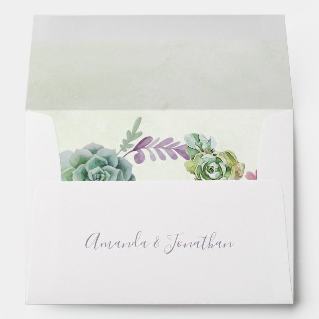 Watercolor Desert Cactus Succulents Wedding Envelopes (Back (Bottom))