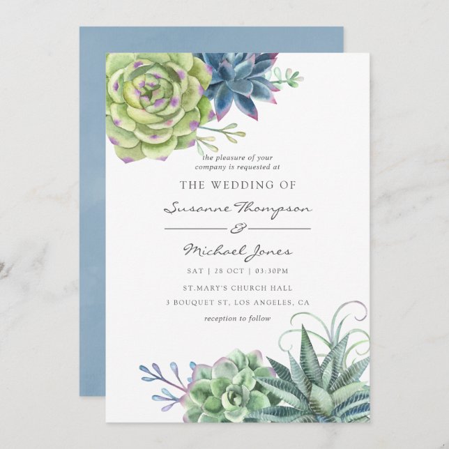 Watercolor Desert Cactus Succulents Wedding Invitation (Front/Back)