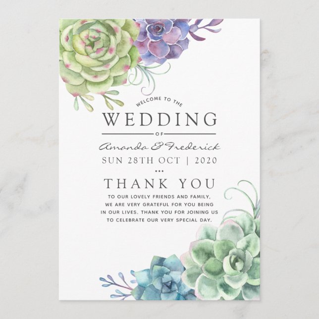 Watercolor Desert Cactus Succulents Wedding Program (Front)