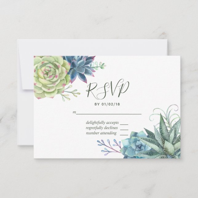 Watercolor Desert Cactus Succulents Wedding RSVP (Front)