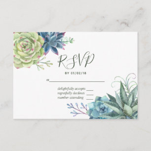 Watercolor Desert Cactus Succulents Wedding RSVP Card