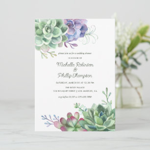 Watercolor Desert Cactus Succulents Wedding Shower Invitation