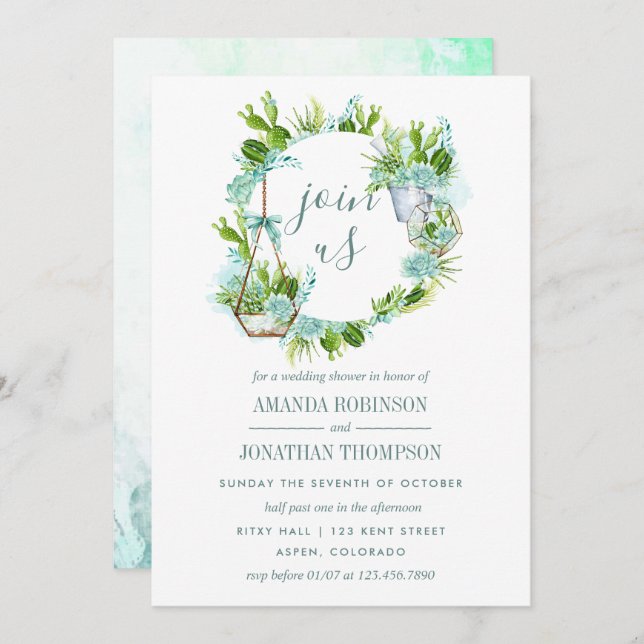 Watercolor Desert Cactus Succulents Wedding Shower Invitation (Front/Back)