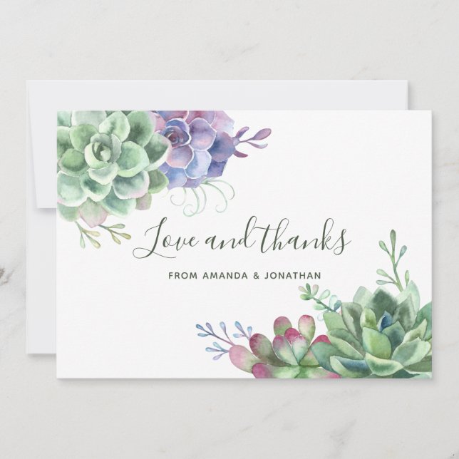 Watercolor Desert Cactus Succulents Wedding Thanks Thank You Card (Front)