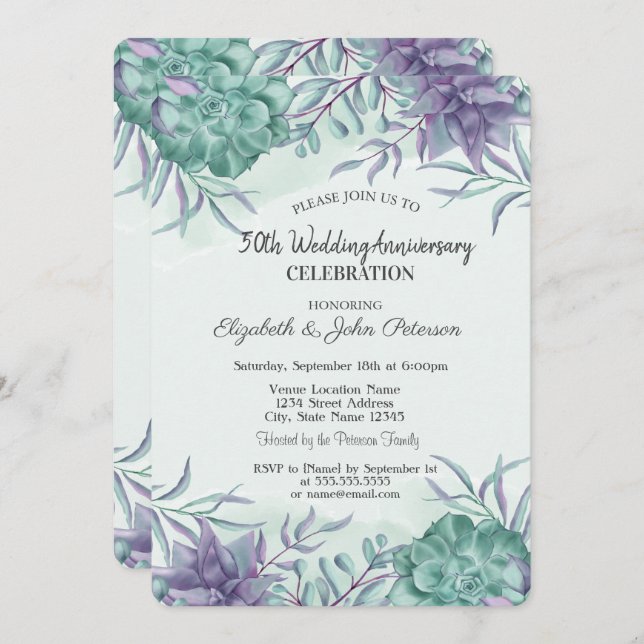 Watercolor Desert Cactus Wedding Anniversary Invitation (Front/Back)