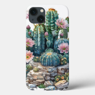 Watercolor desert flowers cacti. iPhone 13 case