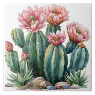 Watercolor desert flowers cacti. ceramic tile