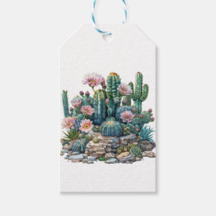 Watercolor desert flowers cacti. gift tags